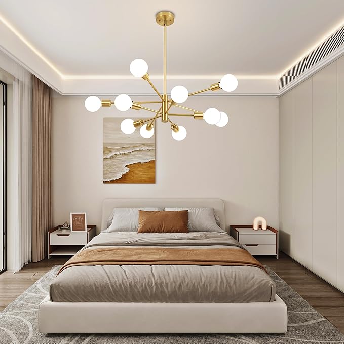 Sputnik Chandelier Modern Gold Chandelier Mid Century Ceiling Lighting Fixtures 10 Lights E26 for Living Room, Kitchen Island, Bedroom, Dining Room, and Farmhouse