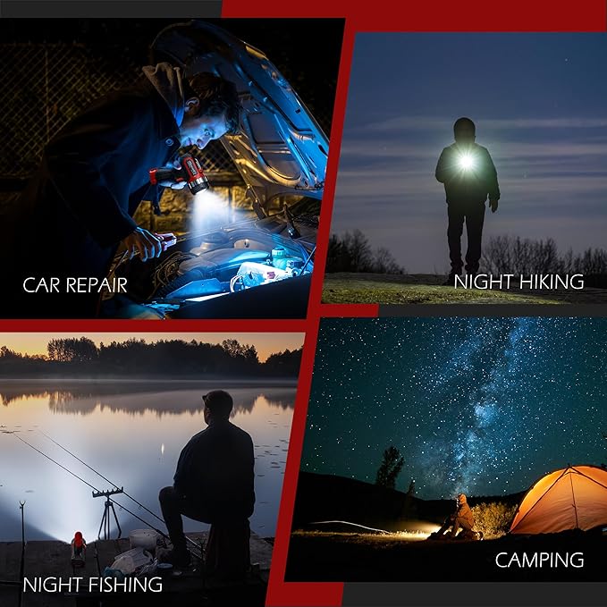 FORTO Compact Rechargeable Spotlight with Adjustable Focus, Handheld Spot Light with Stand, 823m Range, 3 Light Modes and LED Spot Lights Outdoor for Boating Hunting Camping Hiking