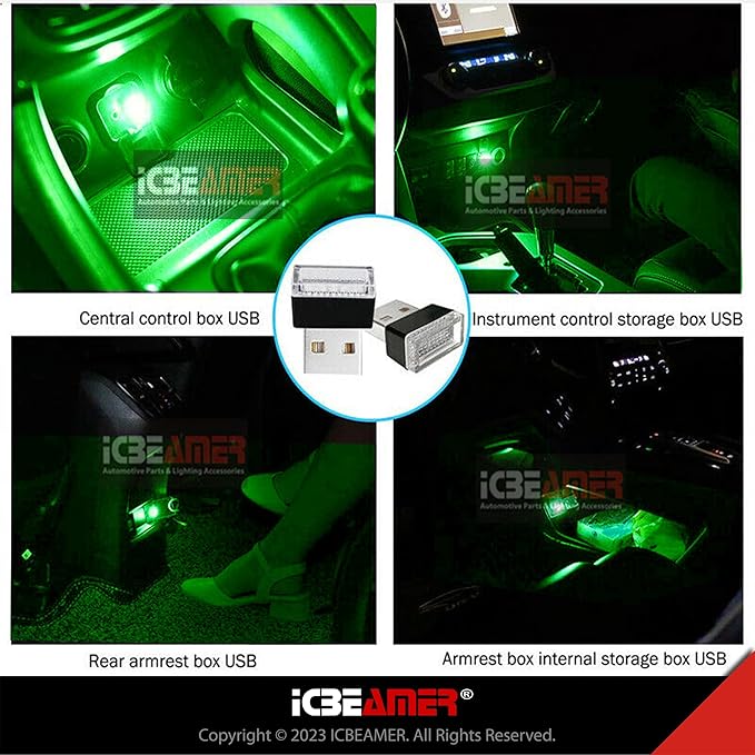 ICBEAMER Universal USB Interface Plug-in Miniature Night Light LED for Car Interior and Trunk Ambient Atmosphere, Color: Green