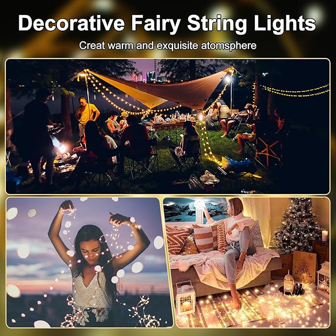 Fairy Lights Battery Operated String Lights 16.4ft 50LED Flashing and Constant Light Waterproof Silver Wire for Christmas DIY Party Wedding Decoration(Warm White, 4 Pack)