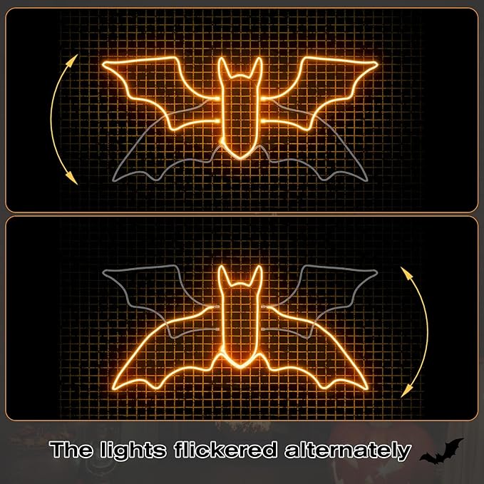 Bat Neon Sign for Wall Art Decor,Led Sign Animated Bat Swing Neon Light Up Sign for Wall Decor Bedroom Home Decor Bar Halloween LED Decoration Light,Plug in Powered Dimmable LED Light,21" x 10"