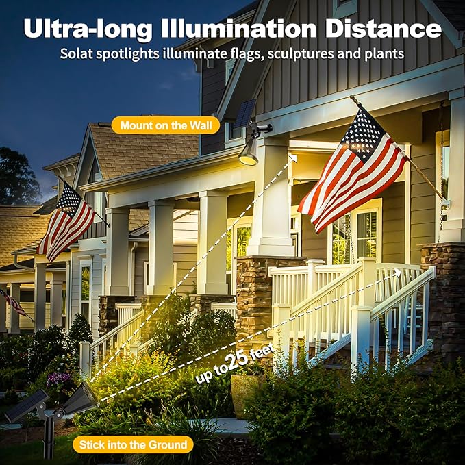 Solar Spot Lights Outdoor, 4 Modes/1 Pack Solar Spotlights Waterproof, 180° Adjustable Powered Landscape Lights, Outdoor Solar Lights for Yard Garden Pathway Flag Tree Wall Statue Warm White