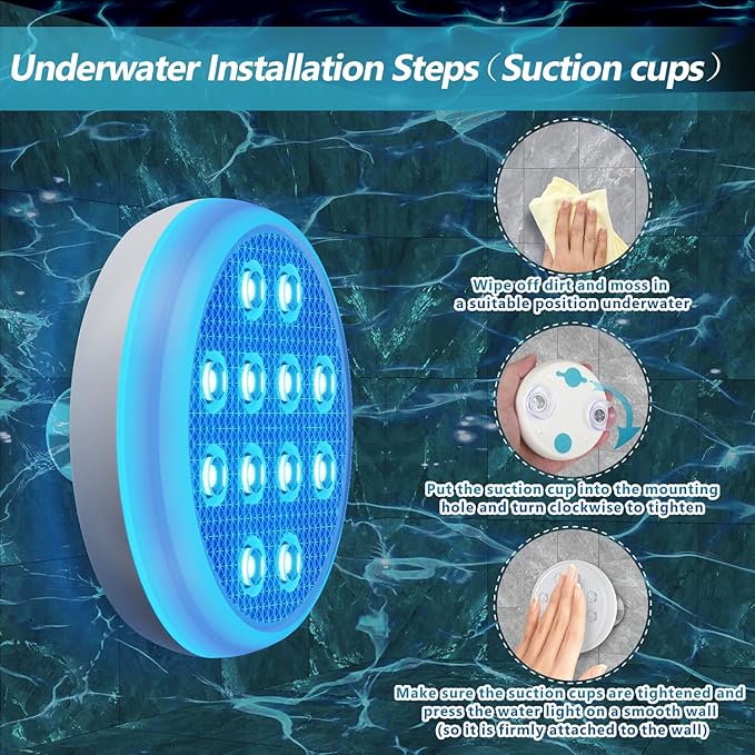 Pool Lights, Rechargeable Submersible LED Lights, IP68 Waterproof Underwater Lights,Type-C Floating Lights with RF Remote Control 200 ft, Magnets, Suction Cups for Bathtub,Pond,Party-1 Pack