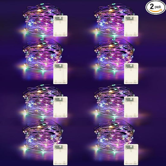Fairy Lights Battery Operated String Lights 16.4ft 50LED Flashing and Constant Light Waterproof Silver Wire for Christmas DIY Party Wedding Decoration (Multicolor, 8 Pack)
