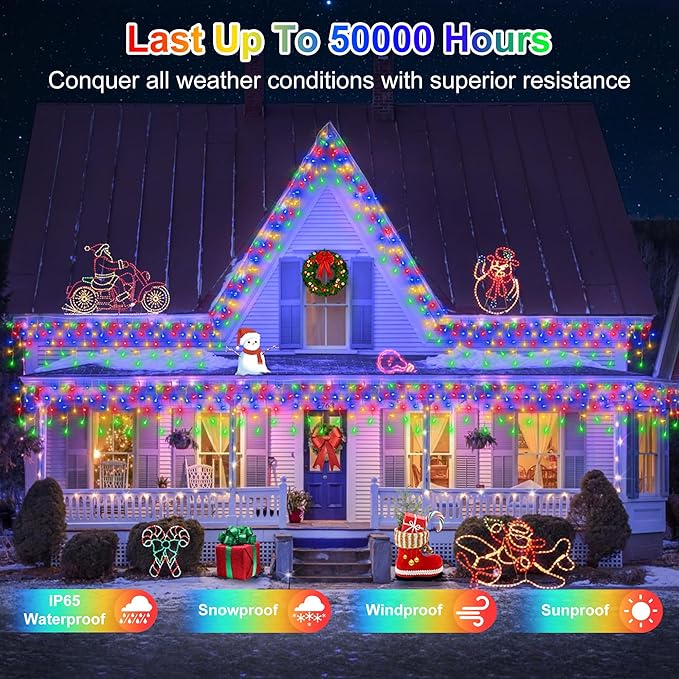66 FT LED Christmas Lights with 140 Drops, 490 LED Indoor Outdoor Christmas Decorations, 8 Lighting Mode Waterproof Fairy Lights with Timer for Xmas Holiday Wedding Yard Party Multicolor