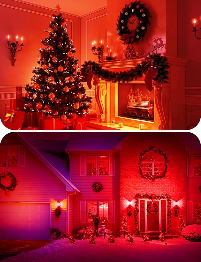 Fulighture Red Light Bulbs [ 4 Pack] Christmas Light Bulbs 9W (60W Equivalent) A19 LED Red Light Bulb Indoor/Outdoor, E26 Base Non-Dimmable,720LM Porch Light for Christmas Day Decorations