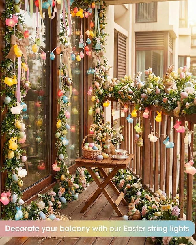 SUNSGNE Easter Cute Rabbit String Lights Bunny Fairy Lights, 8.5ft Easter Bunny Ornaments String Lights with 10 Multicolor Bunny Lights for Outdoor Indoor Room Bedroom Wall Home Decoration