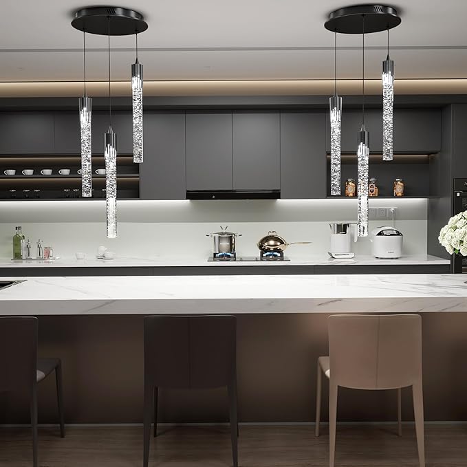 Flashing God 3 Light Mini Chandelier Black Modern Crystal LED Pendant Light for Kitchen Island Adjustable Hanging Light Fixture for Dinning Room Bedroom Dimmable 2700K 4500K 6000K