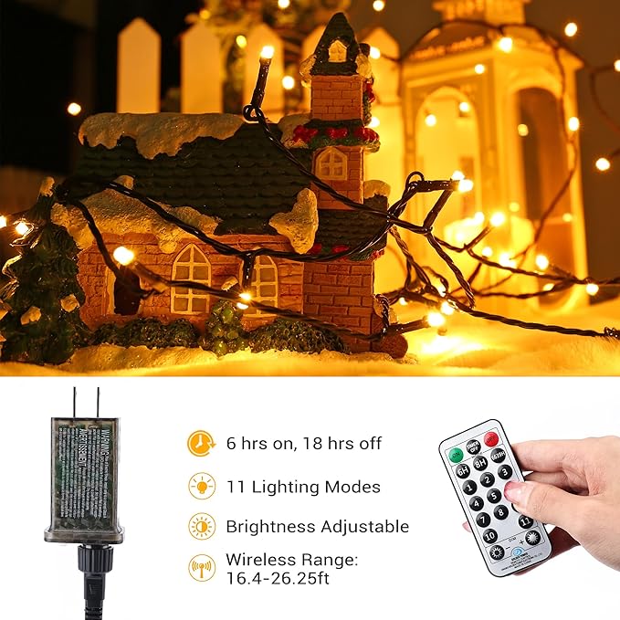 Brizled Christmas Lights, 65.67ft 200 LED Color Changing Tree Lights 11-Function Warm White & Multicolored Christmas Lights Remote, Connectable Mini Lights Set Decorative Lights String for Xmas Party
