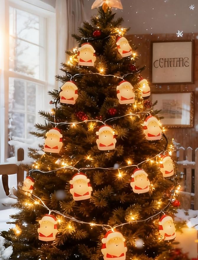 8.5Ft Christmas Santa Light, Christmas Decorations String Lights with 10 Santa Claus Bulbs, Plug in Hanging Fairy Lights for Indoor Party Kid's Room Xmas Tree Patio Bedroom Garden Decor