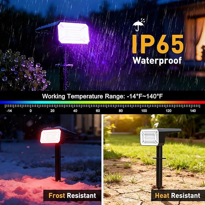 Solar Color Changing Spot Lights Outdoor Waterproof IP68, [4 Pack/32 LED/7 Modes] 2-in-1 Landscape Spotlights, Auto On/Off Solar Powered Flood Lights for Outside Yard Garden Pathway Walkway