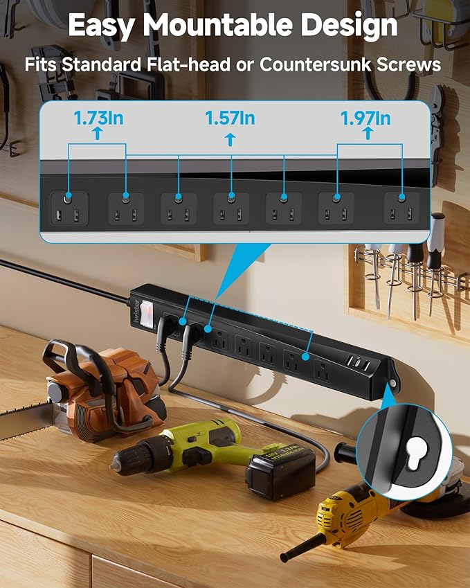 Outdoor Power Strip Weatherproof IPX6,1625W/13A 15 Ft Extension Cord with Multiple Outlets,7 AC & 3 USB, Wall Mount for Camping,Poolside,Garden,Workshop,Black