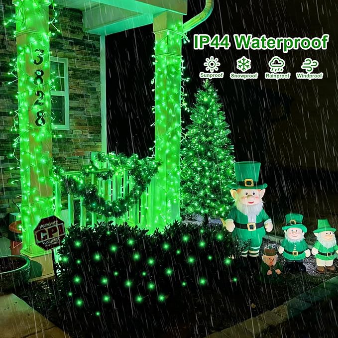 QITONG 165ft 500 LED Green St Patricks Day Lights, 8 Modes Outdoor String Lights Plug in, Clear Wire Twinkle Christmas Light Indoor