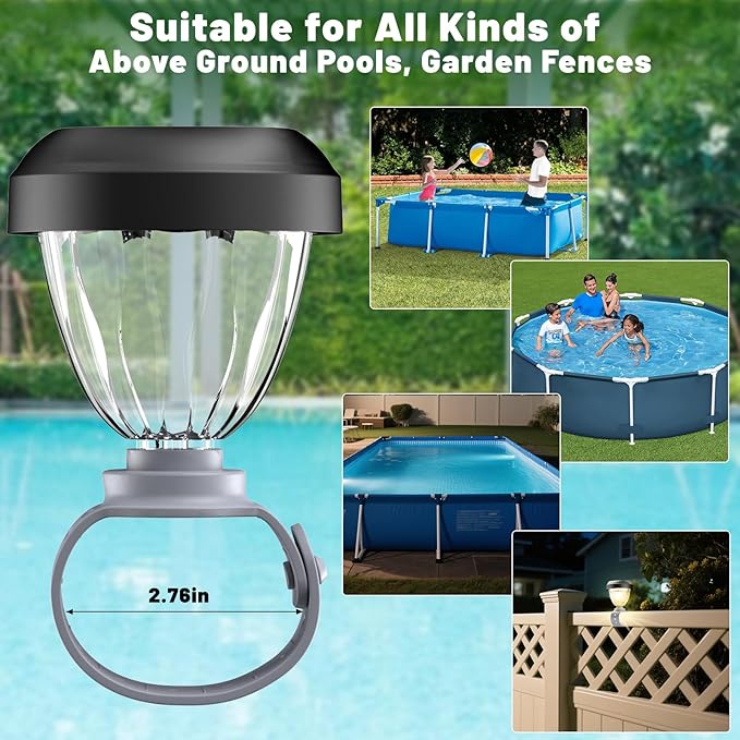 Solar Pool Lights for Above Ground Pools, LED Energy Saving Warm White Light, Waterproof for Frame Swimming Pools Night Accessories (8 Pcs)