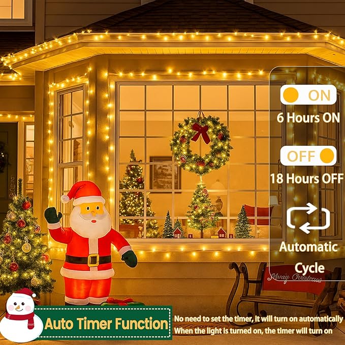 2 Pack Christmas String Lights Battery Operated with Timer, 66FT 200 LED Waterproof Twinkle Lights, 8 Modes Fairy Light for Indoor and Outdoor Bedroom Garland Tree Christmas Decorations (Warm White)