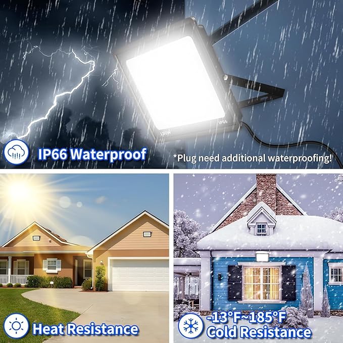 2 Pack 100W Led Flood Lights Outdoor, 12000LM Super Bright Floodlight Backyard Security Lights with 5FT Plug, IP66 Waterproof Work Light, 5000K Daylight White Flood Outdoor Lights for House, Patio
