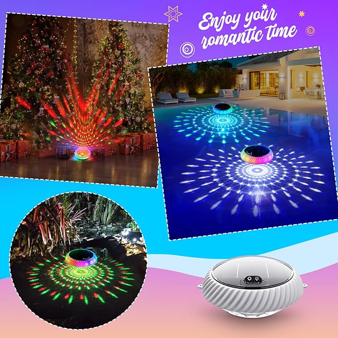 Askyli Floating Pool Lights Solar with Remote, 7.6 Inch RGB Up and Down Color Changing Solar Pool Lights That Float with Dynamic Lighting Effects, Floating Light for Pools, Party, Decor(2)