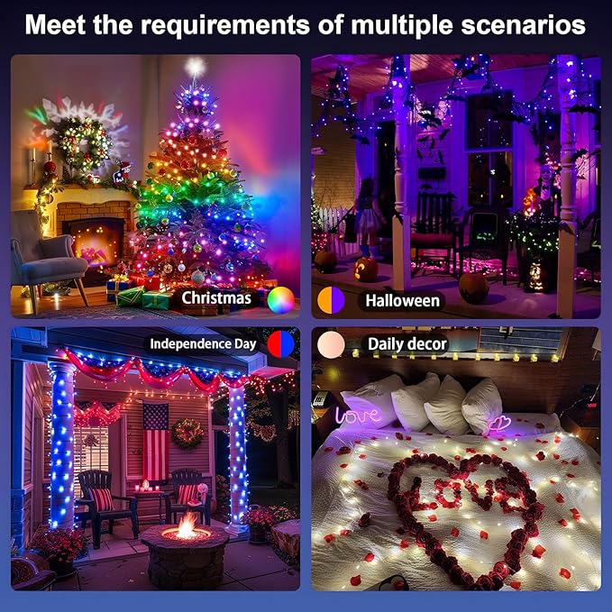 Color Changing Globe String Lights, 66ft Smart RGB-IC Fairy Lights with Remote & APP Control, Mini Ball LED Twinkle Lights Hanging for Indoor Bedroom Living Room Party Christmas Decor