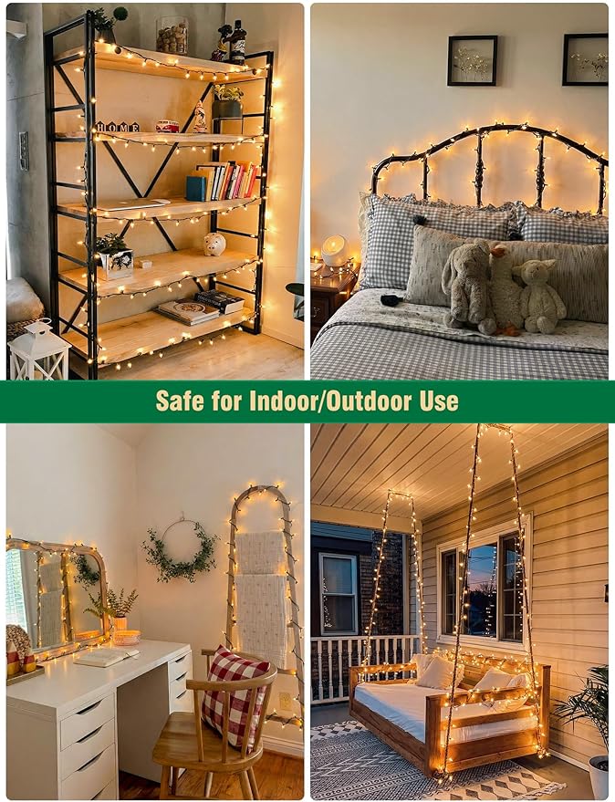 Hopolon 50 Count Clear Christmas Lights 13 Feet Incandescent String Lights Green Wire Mini Christmas Tree Light for Indoor Outdoor Garland Birthday Wedding Festival Decoration, Warm White