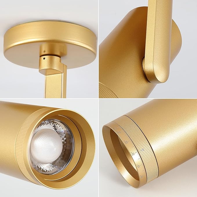 12W LED Gold Dimmable Zoomable Ceiling Spotlight Indoor – Adjustable Wall Surface Mount Accent Light for Home Corridor, Picture, Plants & Painting | Warm White 3000K CRI 97