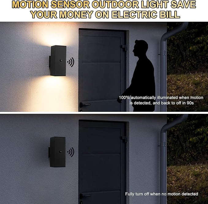 Motion Sensor Outdoor Light Fixture Wall Mount, Exterior Lighting fixtures for Outside, Front Porch Lights, Waterproof Wall Sconce Lamp, Black Coach Lights for House, Patio, Garage, Doorway, Entryway