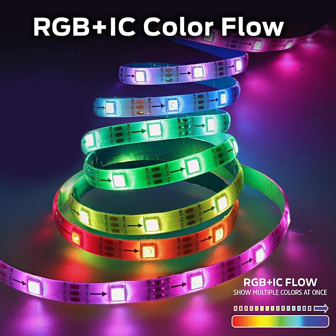 Energizer Smart RGB+IC LED Light Strip, 100 Foot Indoor Wi-Fi Color Flow LED Light Strip, Sound Reactive, Remote Access, Voice Control with Alexa, Siri, Google, Grouping, Scheduling, No Hub Required