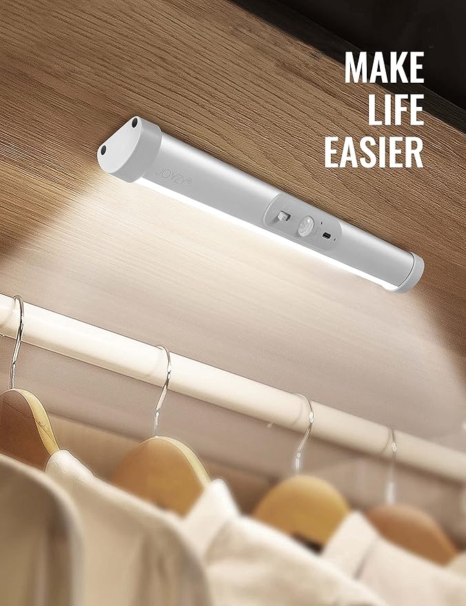 Joyzy Automatic Motion Sensor Closet Lights with Eye-Protection Design, LED Beads for Under Cabinet Wireless Lighting, Rechargeable Night Lighting for Wardrobe Pantry Light Closet Lighting