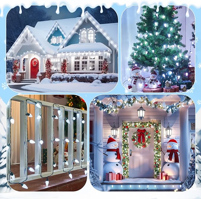 Brightown 2 Pack Total 132ft 200LED Outdoor C9 LED Christmas String Lights, Plug-in Connectable Waterproof Roofline String Lights for Outside Christmas Holiday Decor