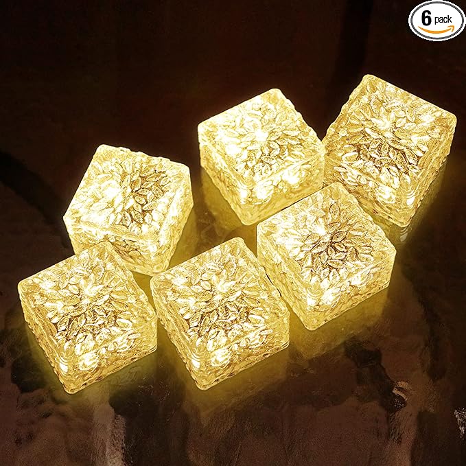 6 Pack Solar Brick Lights Landscape Path Light Garden Decoration Yard Paver Road Lighting Recessed Paver for Garden, Pathway, Patio, Walkway Decor