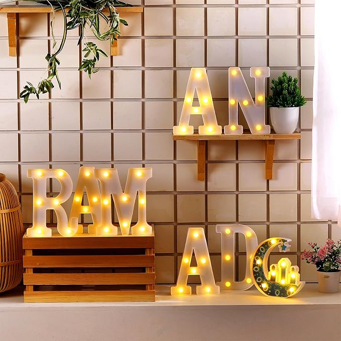 8 Pcs Large Ramadan Decorations LED Letter Sign Ramadan Mubarak LED Lights Battery Powered Table Decorations for Eid Home Party Supplies