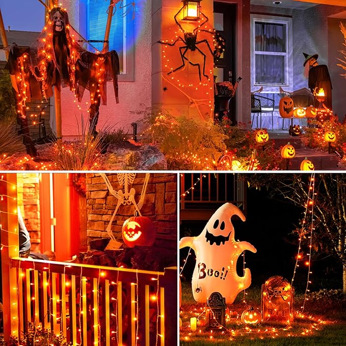 ILLUMINEW Orange String Lights Outdoor Halloween Decorations, 8 Modes 500 Led 174Ft Fairy Thanksgiving Day Lights Plug in for Bedroom Tree Outsides Decor (Orange, 500Led)