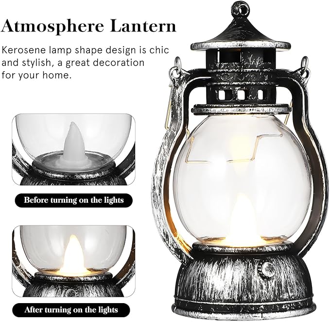 Kisangel Retro Handheld Lantern Battery Operated Decorative Lamp with Handle for Indoor Bar Party Atmosphere Scene Lighting 4.92X3.07X2.28In(Includes Battery, Random Style)