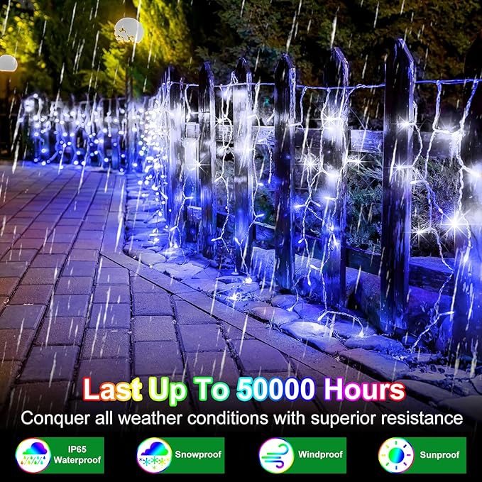 1620 LED 164ft 360 Drops Christmas Lights, Outdoor Hanging lights with 8 Modes & Timer Memory, Outsite Waterproof Curtain String Light for House Fence Tree Holiday Wedding Decorations (Blue & White)