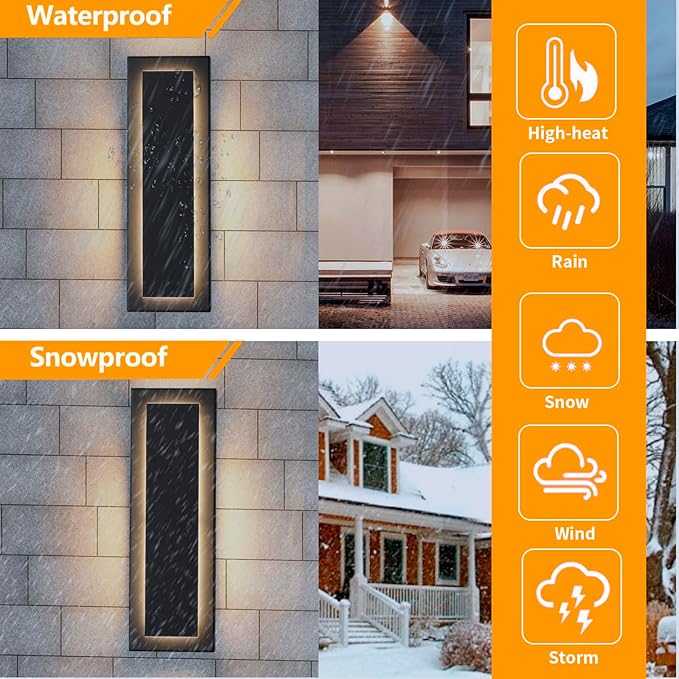 15.7 in Outdoor Wall Sconce Light,Modern Exterior Lights Fixture,Outdoor Porch Lights for House,Patio,Outdoor Wall Lighting,3000K Warm White, 12 W 2 Packs