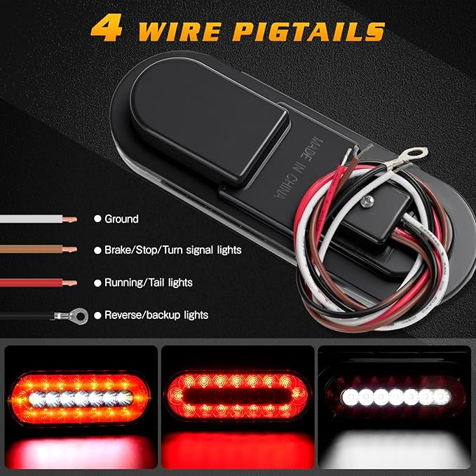 Cyfie LED Trailer Light Boxes, 2PCS 6 Inch Oval Tail Lights Waterproof Brake Stop Turn Reverse Back Up Side Marker Lights with Flush Mount Grommets Mounting Brackets for Truck RV Boat Bus Tractor