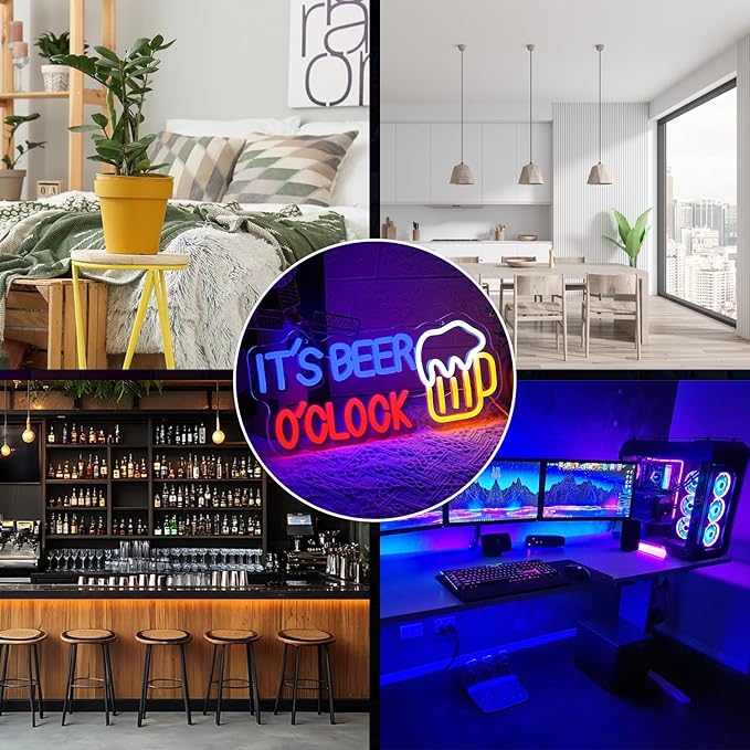 It's Beer O'Clock Neon Sign for Wall Decor Beer Neon light Dimmable USB Beer LED Sign Neon Beer Signs for Man Cave Garage Patio Home BAR Pub Nightclub Restaurant Decor
