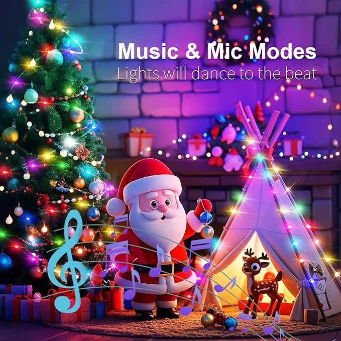 Aogist 2-Pack Color Changing 16ft 50LED Smart Fairy Lights with Music Sync APP Remote Control,USB/Battery Operated Waterproof Timer String Lights for Outdoor Christmas Wedding Bedroom Party Decor