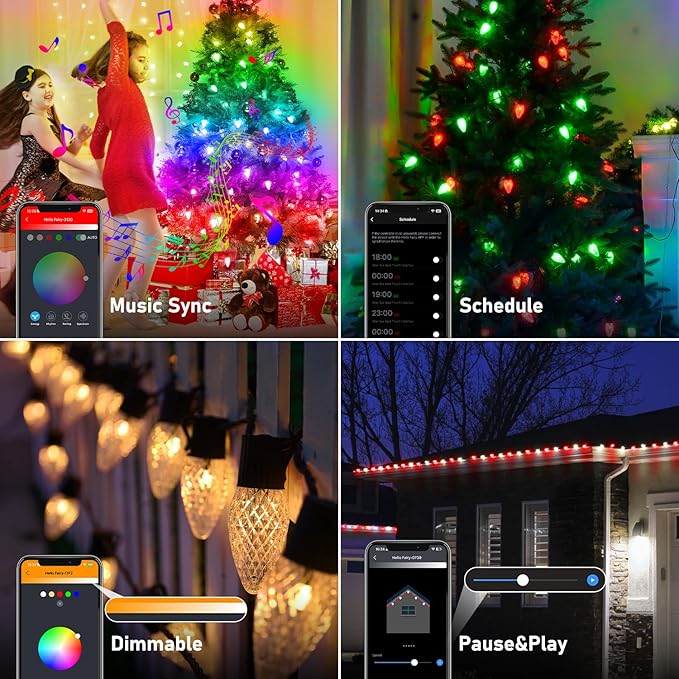 Smart C9 LED Christmas Lights Outdoor, Ultra Long 200 Count 157FT, APP Programmable, 105+ Modes, RGB Color Changing, Music Sync, IP65 Waterproof Connectable for Roofline Patio Xmas Tree Holiday Decor