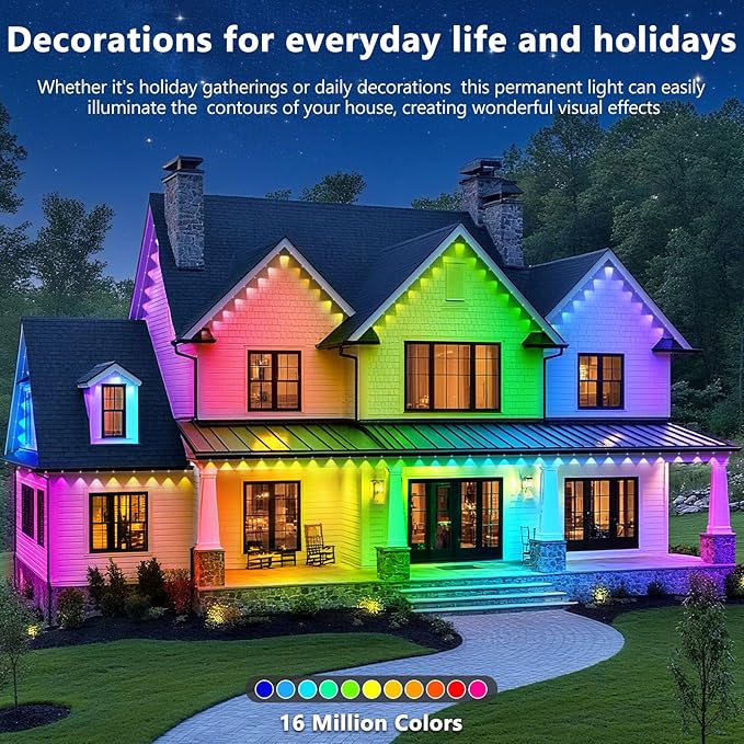 LETIANPAI 500FT Permanent Outdoor Lights,RGB Eaves Lights with App Control Remote,DIY Scene Modes IP67 Waterproof Outdoors Under Eave Lighting,Outdoor Light for Garden Decor