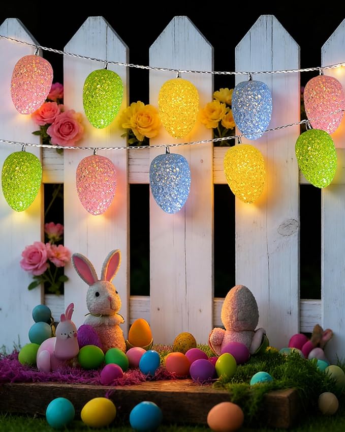 Easter Egg Lights String 6.8FT 10 LED Pastel Egg Light Shatterproof with Timer, Indoor Outdoor Easter Lights Battery Operated String Light for Home Tree Office Bedroom Patio Spring Themed Party Decor