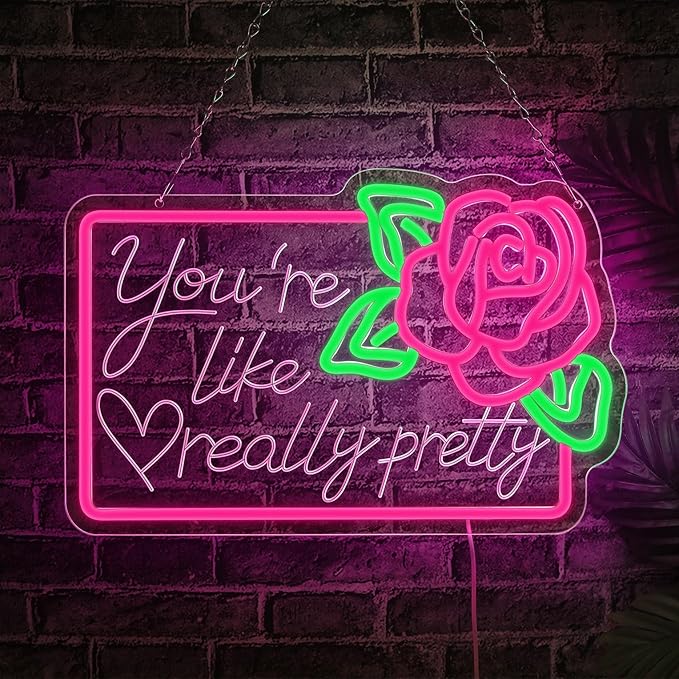 You're Like Really Pretty Neon Signs for Wall Decor,15.7X10.2 IN Pink Led Neon Light Sign Room Decor Aesthetic,Dimmable USB Powered Neon Lights for Teen Girls Bedroom,Wedding,Party,Dorm Decor