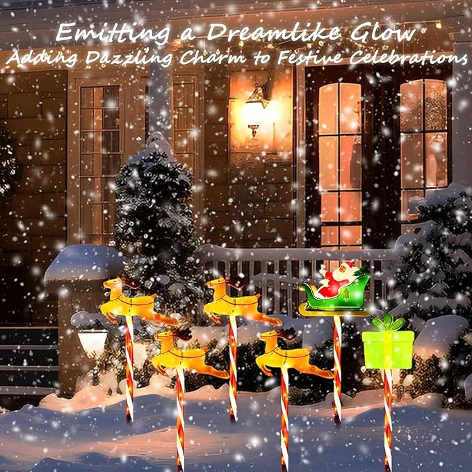 Christmas Pathway Lights Outdoor, 6pcs Candy Cane Reindeer Lights with 8 Modes, Outdoor Christmas Decorations Light, LED Santa Claus Gifts Light for Yard Path Garden Decor (Brown - Reindeer)