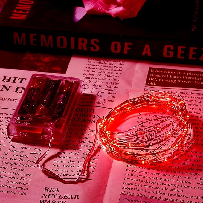 4 Pack 16.4ft Battery Operated String Lights with Timer, Red with Synchronized Twinkle Mode, Fairy Lights Battery Powered, 50 LEDs, Idea for Christmas Bedroom Party Wedding