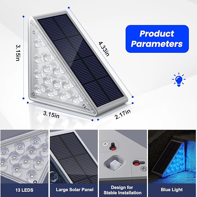 NIORSUN Solar Step Lights,6 Pack Blue LED Outdoor Step Lights, Stair Lights Outdoor for Patio, Fence, Yard, Walkway, Solar Powered Auto On/Off, IP67 Waterproof, Easy Install