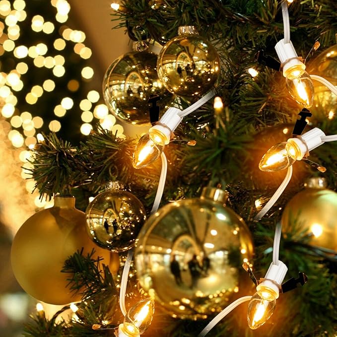 Christmas Village Lights with 5 Led Light Bulb,C7 Cord Clip Lights for Christmas Village Cottages,Pumpkins,Outdoor Atmosphere Decoration.for Blow molds