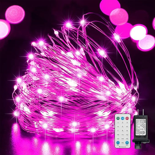 LAMPHOME Valentine's Day Pink Fairy Lights Plug in, 33Ft 100 LEDs Waterproof Twinkle Firefly Lights, Adaptor Included, Starry String Lights for Wedding Indoor Outdoor Christmas Patio Garden