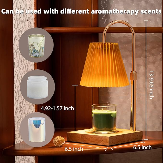 Candle Warmer Lamp with Timer Dimmable,Wax Warmer Lamp with Pleated lampshade,Height Adjustable Candle Warmer with 2 Bulbs,Gifts for Women Mom,House Warming Gifts New Home Bedroom Decor
