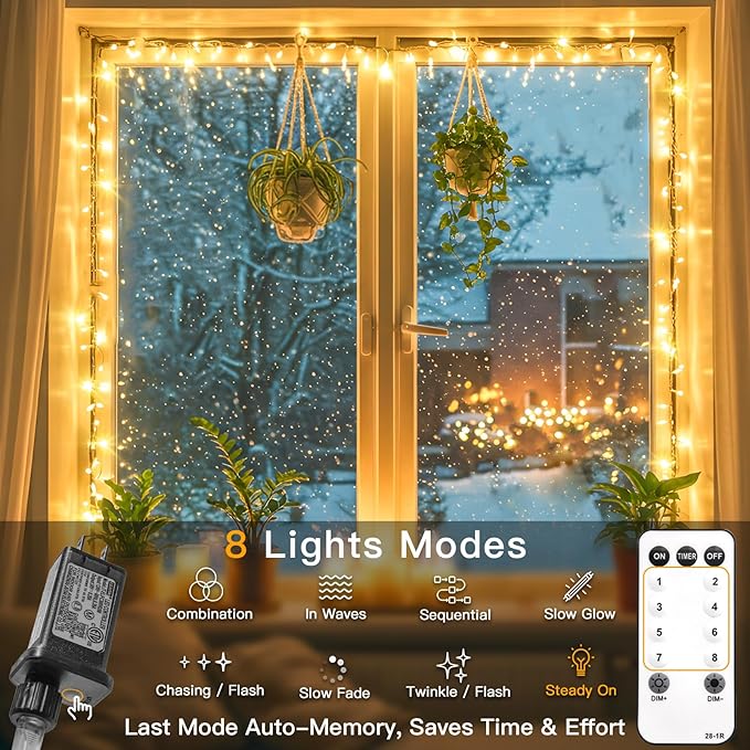 suddus Indoor Christmas Lights with Remote, Warm White String Lights Plug in with Timer, 33ft 100 LED Twinkle Fairy Lights for Bedroom Dorm Xmas Tree Wreath Wedding Garden Party Outdoor Decorations