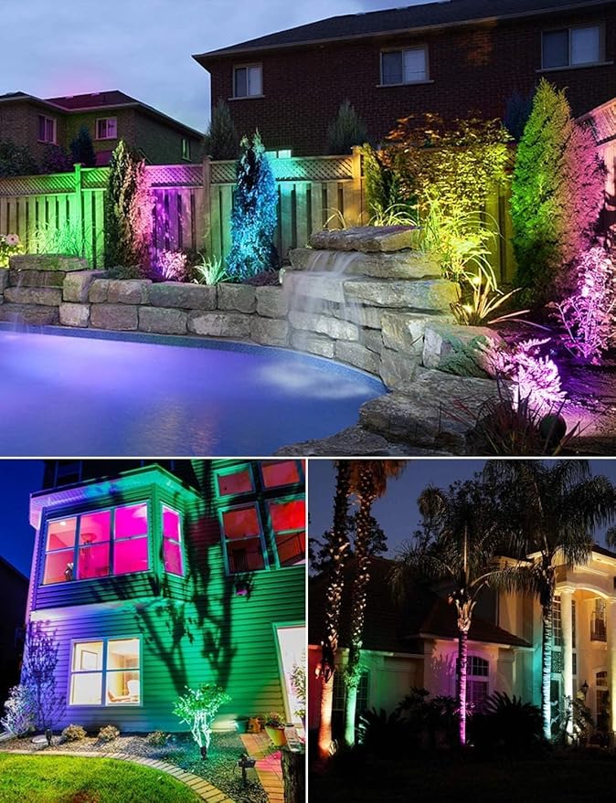 SUNVIE RGB Halloween Low Voltage Landscape Lights Color Changing 12W LED Landscape Lighting Outdoor Waterproof Remote Control for Garden Pathway Christmas Decorative Lighting, 12 Pack with Connector