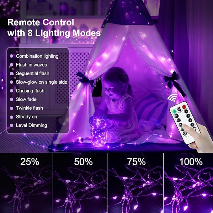 AIKEI 6 Pack LED Fairy Lights with Timer Battery Operated, Mini String Lights with Remote Waterproof 7ft 20 Led Firefly Starry Lighting for Wedding Party Bedroom Garden Christmas Decoration Purple
